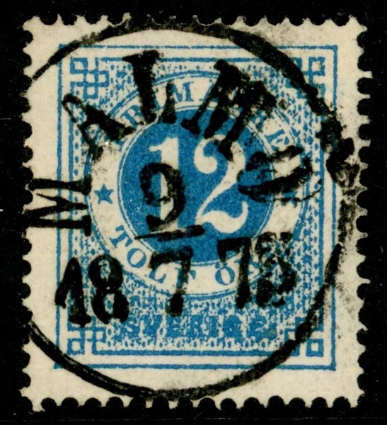 F21. MALMÖ 9.7.1873. Härligt ex i intensiv färg! Pr-lyx