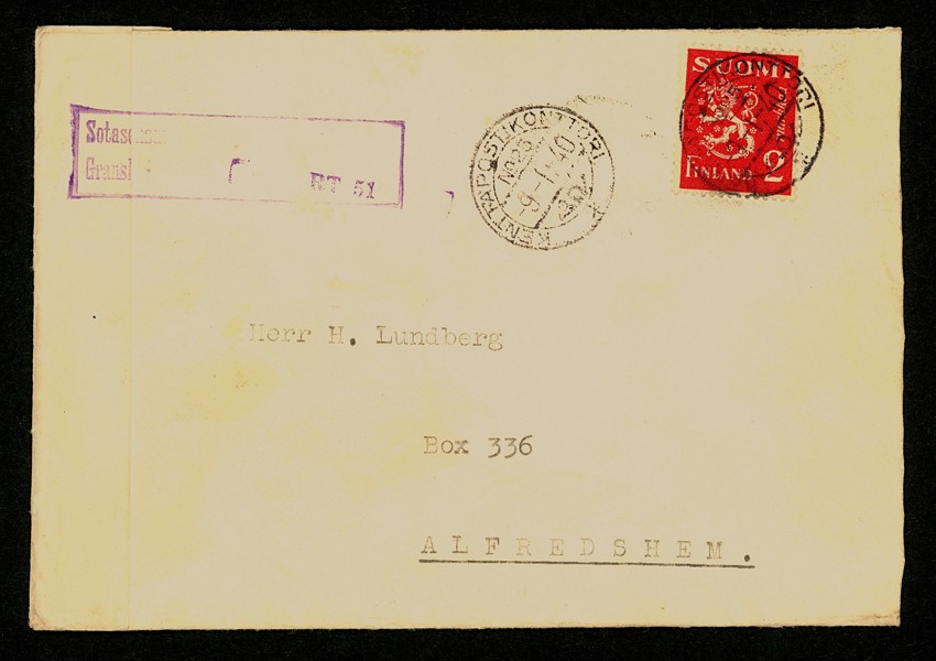 Censurbrev till Sverige under Vinterkriget, stpl 9.1.40