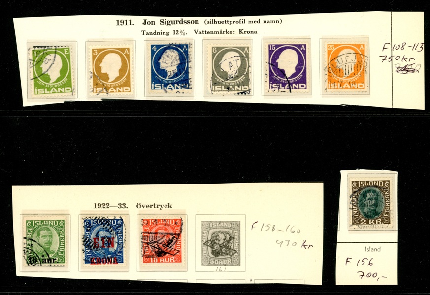 Stämplad lot med flera bättre valörer, bl.a. fin serie Sigurdsson. F ca 1800 kr