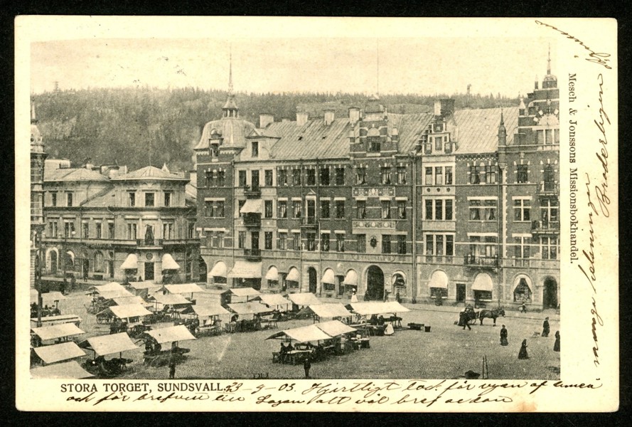 Sundsvall, stora torget med folkliv. Postgånget -03