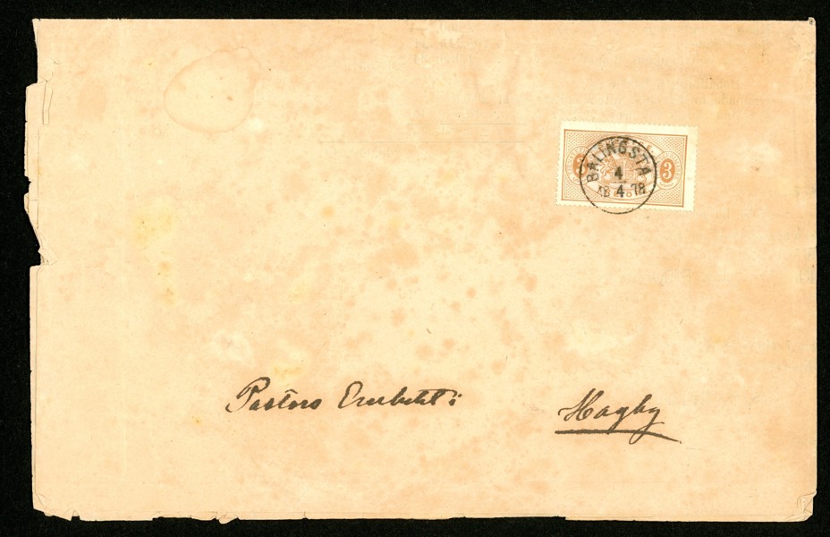 Tj1. Vackert ex på kungörelse, stpl BALINGSTA 4.4.1878