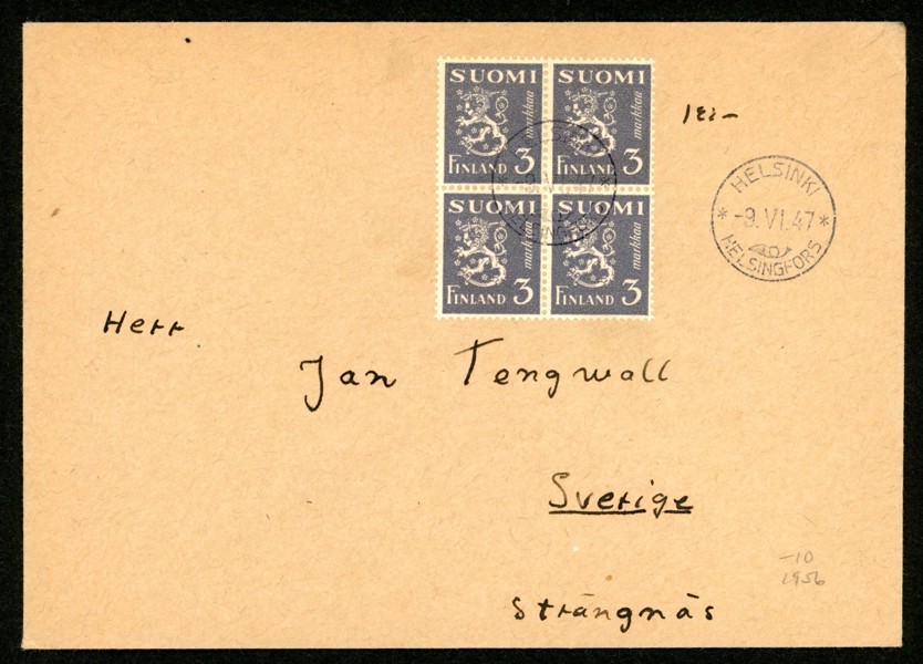 FDC 9.VI.47. 4-block. F 1300 kr