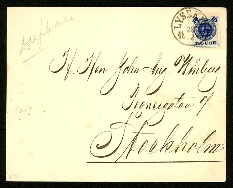 F50. Vackert brev stpl LYSEKIL 28.12.1892