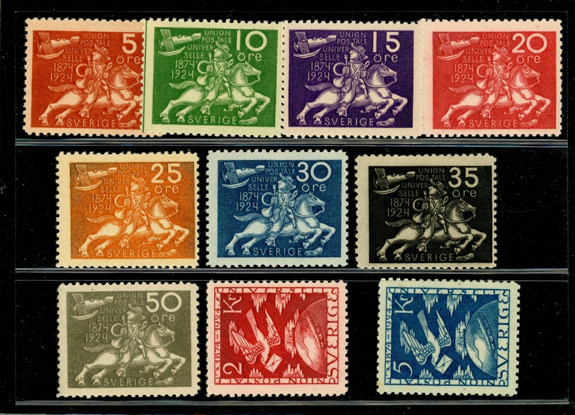 F211-25. Postfrisk lot, dock ej kpl serie, med bl.a. både 2 kr och 5 kr.