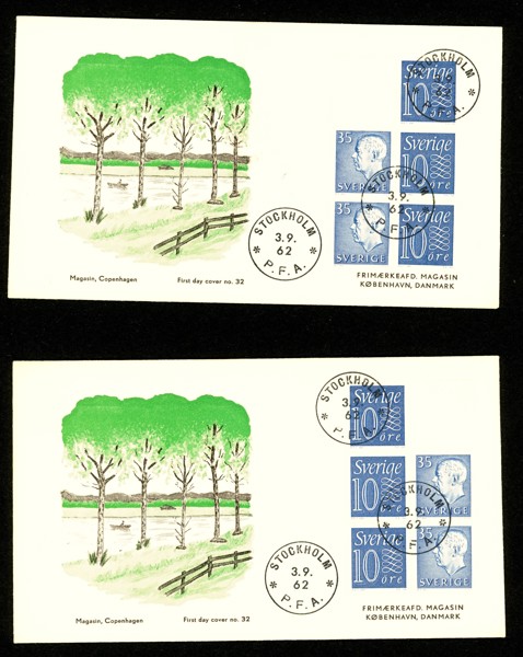 3.9.62. HA10. Lot fyra FDC med de olika blocken. Vinjett "Magasin Copenhagen"