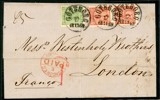F7+F16 x2 som 45 öres frankering på vackert brev till England. GÖTEBORG 17.11.1869. Några obetydliga veck. Fint brev!