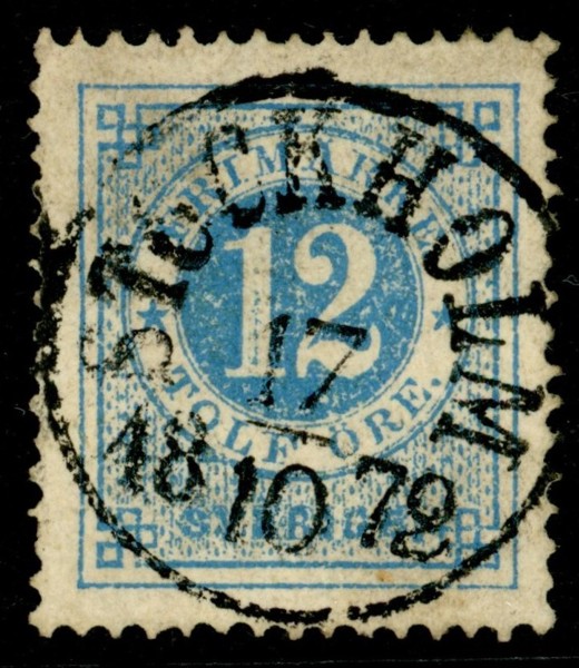 F21. STOCKHOLM 17.10.1872. Vackert ex. Lätt vikt hörntand, annars felfritt.