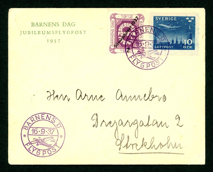 HF2+10 öre. "Silverjubileet" stpl BARNENS Ö 16.9.37