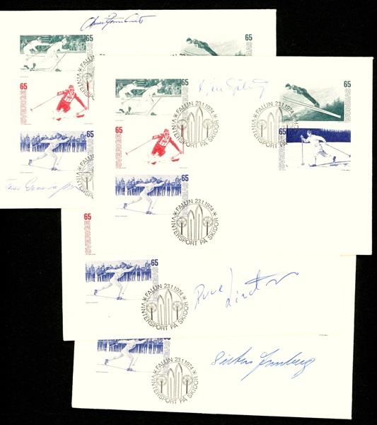 23.1.74. Lot med fyra FDC med autografer från svenska vinteridrottare.