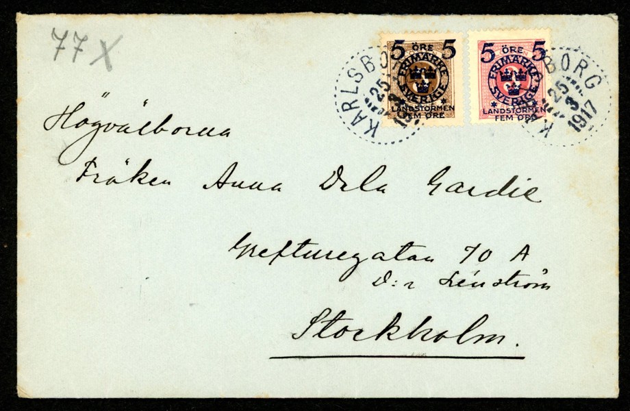 F116+117 som 10 öres frankering på brev stpl KARLSBORG 25.3.1917. Med bevarat brev inuti. Tilltalande!
