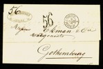 Inkommande, ofrankerat brev från Frankrike 1868 med lösenstämpel "56". Baksidan med stpl SÖDRA ST:BANAN 8.9.1868.