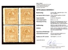 F14Aa. Obeg 4-block av 3 öre typ 1, med full originalgummering och tre frimärken postfriska. Mycket sällsynt objekt, särskilt i denna enhet med s.k. 1855 års tandning. 