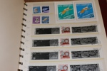 Flyttlåda med ca 15 album. Bl.a. USA, Tyskland, Norden. Mest intressant kanske ett par visiralbum handlarlager prismärkta serier från Rumänien, UAR, Yemen m.m. Även en bunt äldre ryska helark.