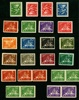F211-25. Postfrisk/ostämplad överkomplett serie. Alla rättvända är postfriska (en 2-krona med strimmor i den xx gummeringen). Facit ca 14000 kr