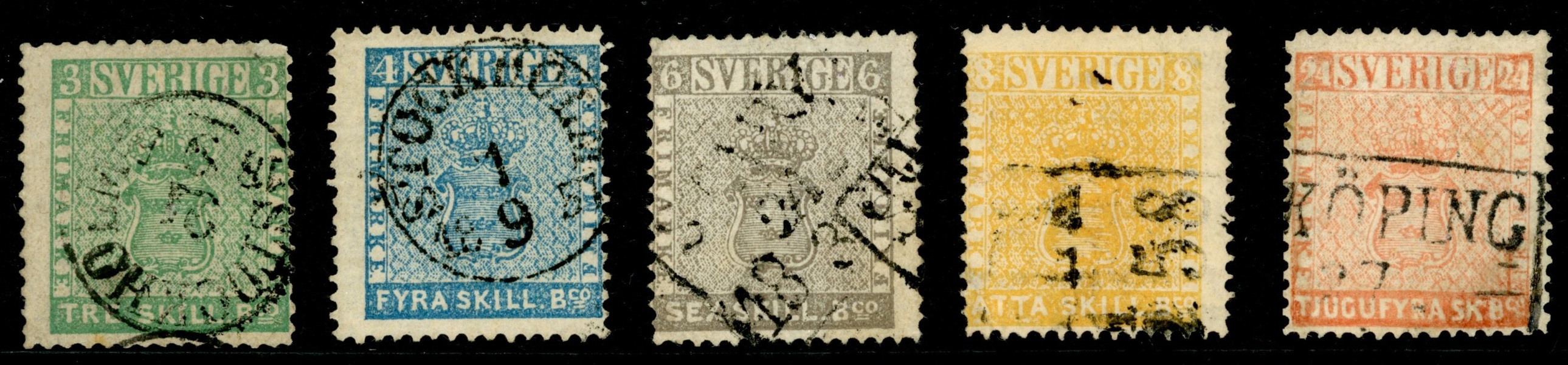 F1-5. Kpl serie 3-24 sk bco i normalkvalitet (smådefekter/reparationer förekommer). 6 sk med gammalt intyg "utan reparation".