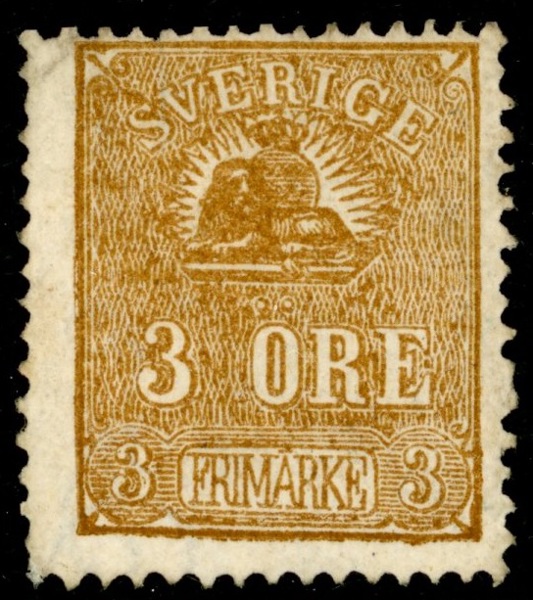 F14A v. Ostämplat ex (utan gummi) med stor del av arkets hörnornaments-vattenmärke. Sällsynt objekt.