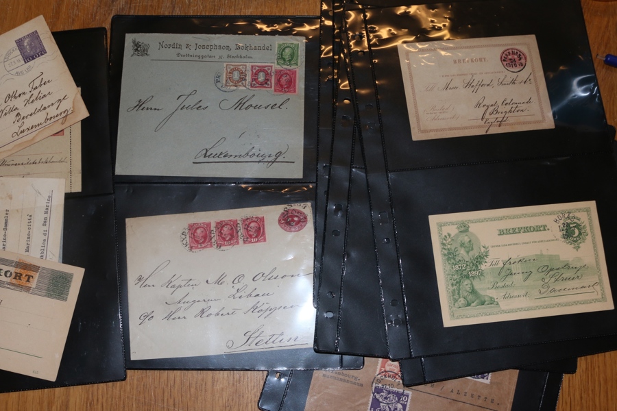 Litet parti försändelser ca 1875-1940 bl.a. flera brev till Luxemburg (bra destination?), helsaker m.m. Fyndchans!