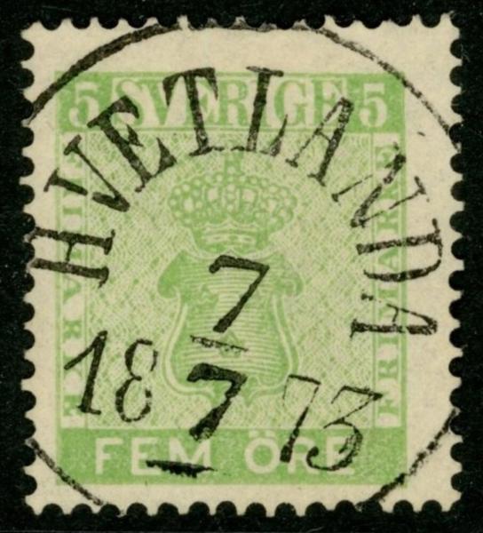 F7f2. HVETLANDA 7.7.1873. Vackert ex (kort tandspets).