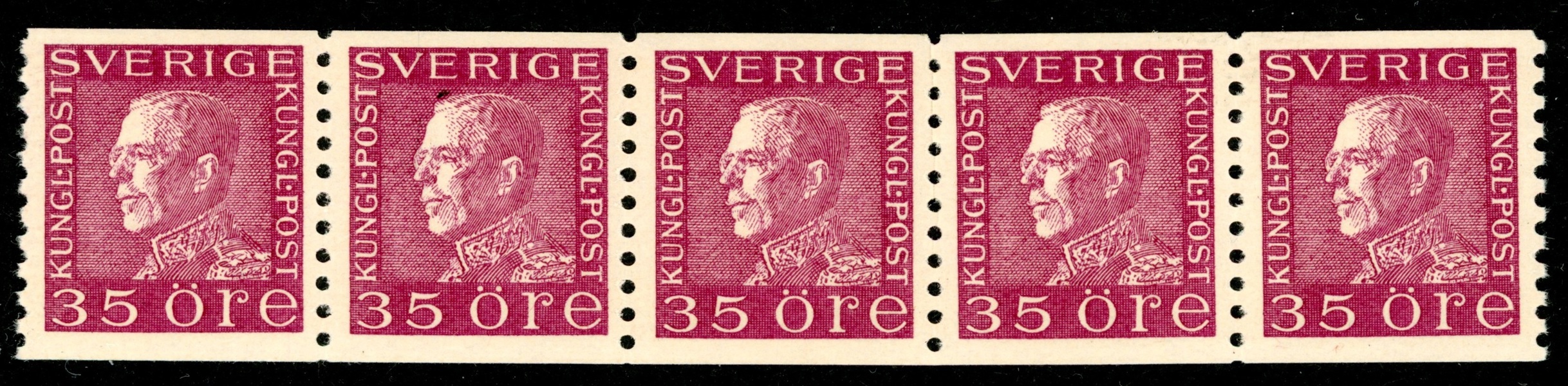 F187 a3-ppr. Postfriskt 5-strip i god centrering. F 2000 kr