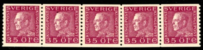 F187 a3-ppr. Postfriskt 5-strip i god centrering. F 2000 kr