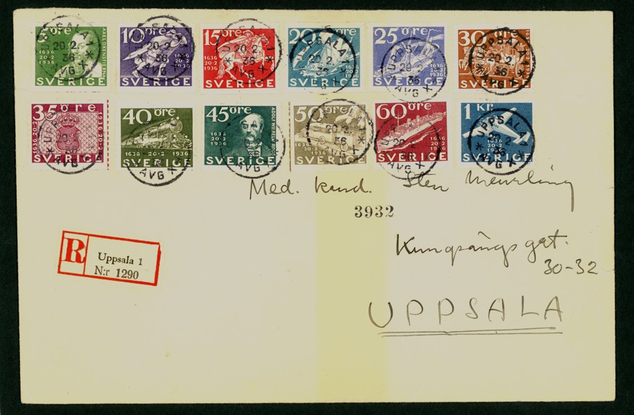 F246-57 (2-s). Lokalt skickat fdc UPPSALA 20.2.36. Några smärre riss i kuvertet.