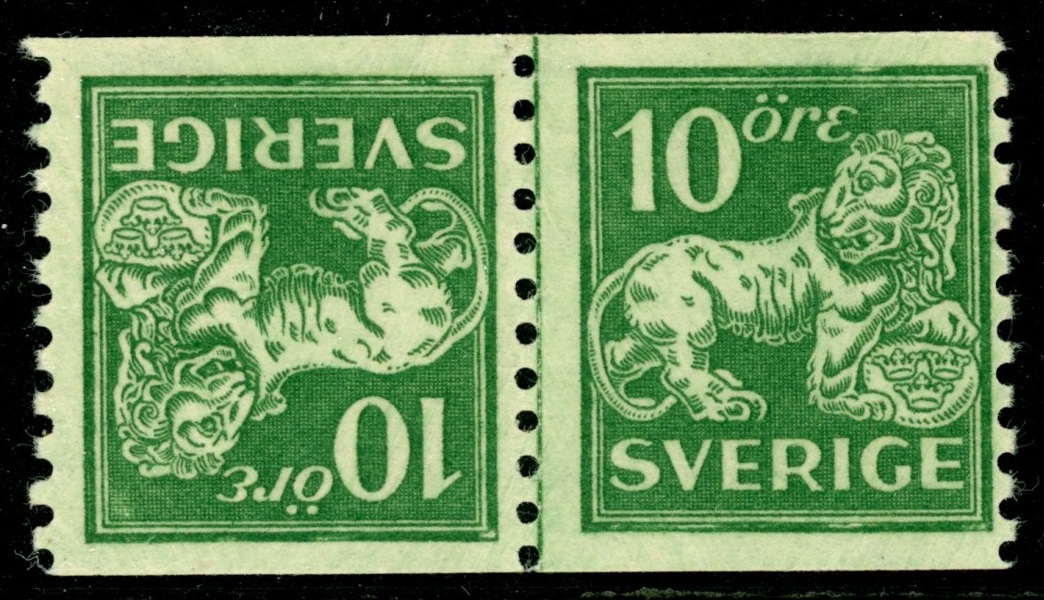 F144A v4. Postfriskt par i tête-bêche med svansarna mot varandra. Med vm KPV. Sällsynt och helt felfritt objekt. F 33000 kr