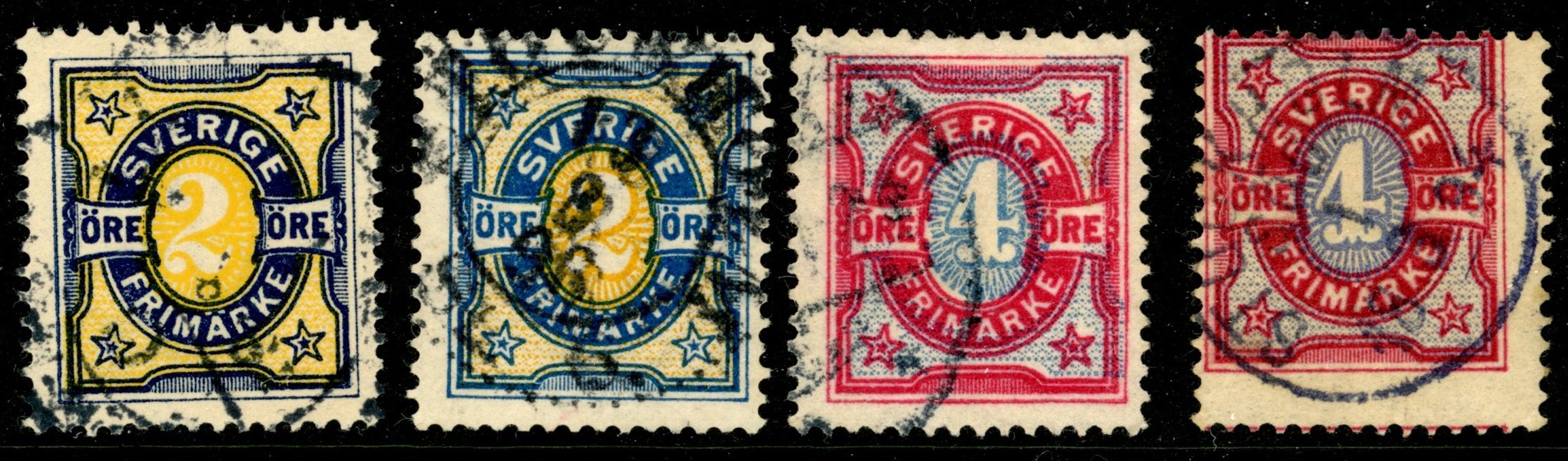 F62/64v. Fyra märken med förskjuten siffra eller märkesbild etc.