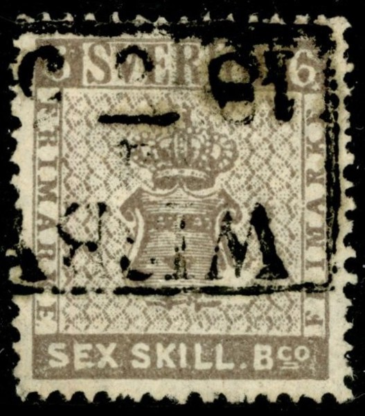 F3. Fräscht ex 6 sk bco, omvänd WISBY-stämpel. God centrering, ej nyansbestämt.