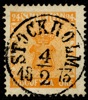 F10f2/h1. STOCKHOLM 4.2.1873. Vackert ex med attest HOW "praktexemplar", dock nämns inte en kort tand t.v. Olle Pettersson har på baksidan med blyerts korrigerat nyansen till h1.
