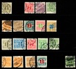Tidningsmärken T1-20 komplett förutom 5 öre vm krona, men inkl svåra 38 öre vm kors. F ca 2700 kr