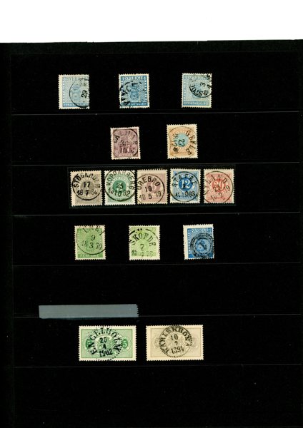 Parti stämplat på 14 visirblad med tre stycken 4 sk bco (en med litet riss), några andra äldre märken och i övrigt ringtyp-modernt med mestadels prakt- och lyxstämplar.