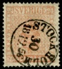 F5a. Vackert ex av 24 sk bco, stpl STOCKHOLM 30.12.1856. Dock reparerat, utlåtande Mats G. Nilsson.
