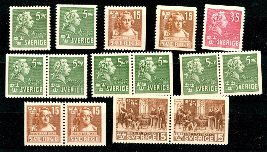 F324-25 m.fl. Postfrisk lot inkl kpl serie Bellman med BC-CB-par m.m.