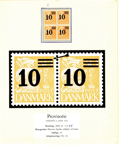 F239v. Postfriskt 4-block med variant "avskuren bjälke", utställningsmonterat på blad.