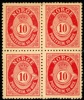 F106. 10 öre karmin i ostämplat 4-block, de två nedre märkena postfriska! F 630 kr+
