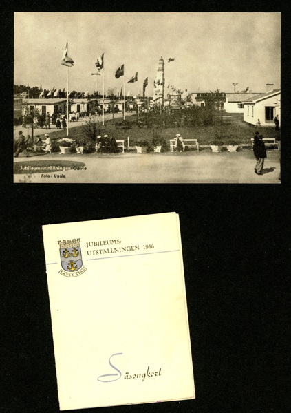 Gävle, jubileumsutställningen 1946. Obeg vykort och ett säsongskort med foto, i mkt gott skick. Trevligt objekt.