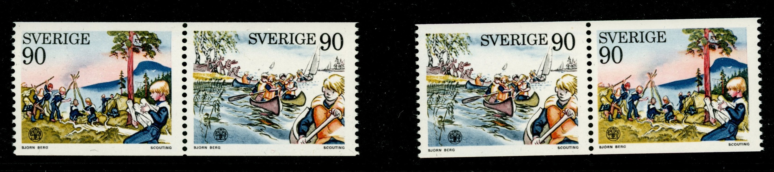 F938v. Två postfriska par, båda med variant "enögd scout".