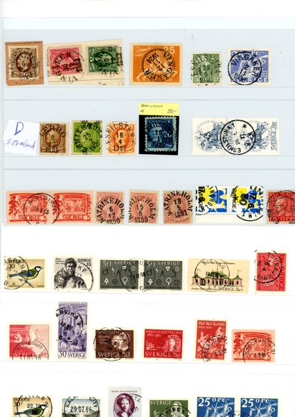 Stämplar. Parti blandat på nio instickskort inkl några riktigt fina. Hela partiet skannat.