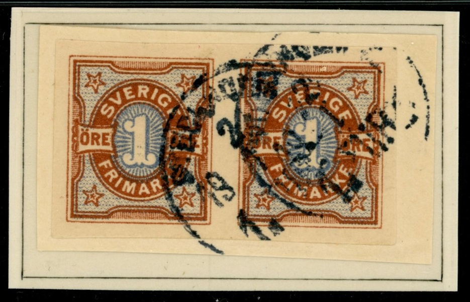 F61v1. OTANDAT par på litet klipp, stämplat STOCKHOLM 1.TUR. F 1800 kr