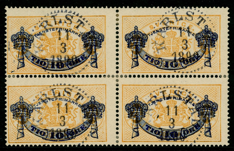 Tj26. Vackert 4-block med praktstämplar KARLSTAD 11.3.1890