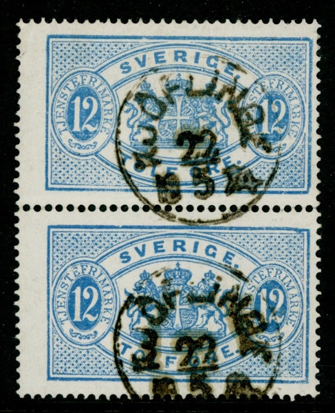 Tj5. Lodrätt par med ovanlig stpl KJÖFLINGE 22.5.1874. Postal 800 kr