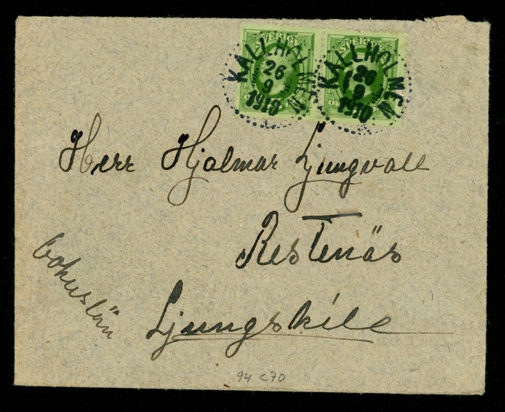 KALLHOLMEN 26.9.1910 i två vackra avtryck på brev.