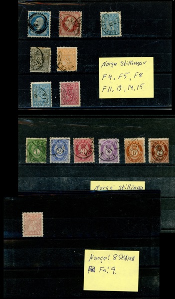 Parti norska skillingar m.m. på fem instickskort. Allt skannat. Högt katalogvärde!