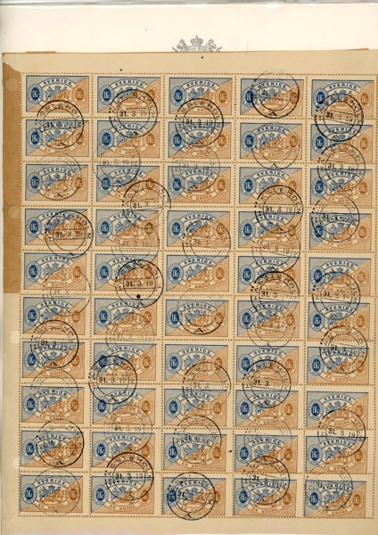 Tj24B. Stämplat HELARK, HÄSSLEHOLM 31.3.19. Marginal på alla sidor utom uppe t.v. Några tänder kan ha släppt, men håller ihop relativt bra (monterat på kartong). Sällsynt enhet, större blir det inte!