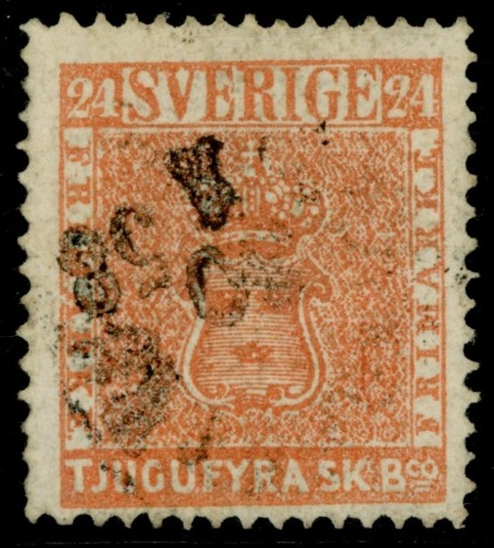 F5c. Stpl ex 24 sk bco tegelröd. Vikt hörntand och några obet korta tandspetsar, men utan reparation. Attest Günther Wahl.