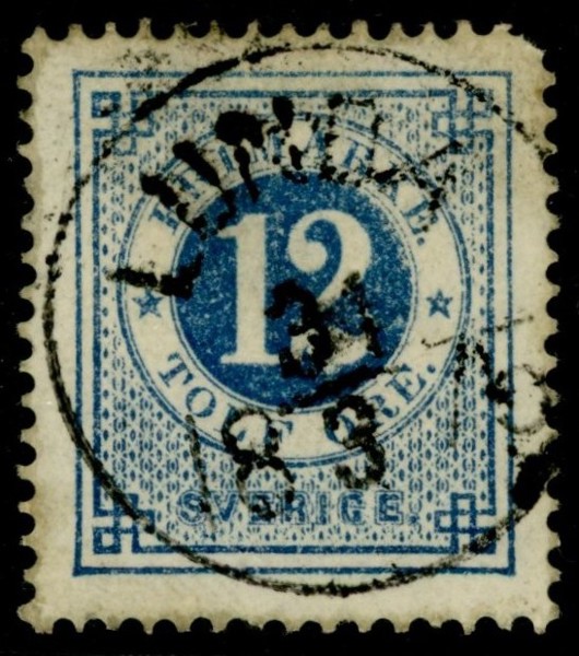 F21. LUNDA 31.3.1875. Svår Sörmlandsstämpel, dock felande hörntand. Postal 600 kr