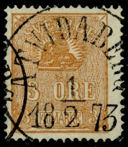 F14B. ÅTVIDABERG 1.2.1873. Vackert ex trots del av andra stämpel.