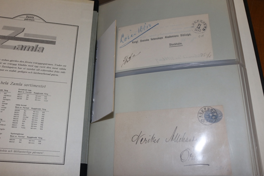 T-län. Samling försändelser i kontorspärm, en intressant blandning av olika typer av brev och blanketter 18-1900-tal.