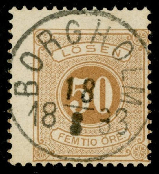 L19. BORGHOLM 18.8.1883. Sned centrering men magnifik stämpel.