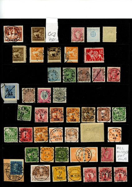 Intressant parti stämplar och en del varianter, på elva visirblad. Även en del postombud och perfins. Mängder med fina stämplar inkl prakt-lyx. Hela partiet skannat!